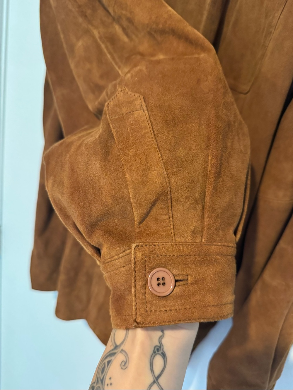 Baracuta Genuine Suede Leather Overshirt Shacket Cognac Brown - Size Large - Picture 3 of 10